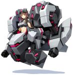  1girl :o bad_source blunt_bangs breasts brown_hair cosmic_break externally_piloted_mecha headgear large_breasts long_hair looking_at_viewer mecha mecha_musume midriff navel official_art open_mouth red_eyes robot second-party_source thoarla_nimbus 