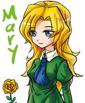  bad_id bad_pixiv_id blonde_hair blue_eyes character_name dress flower highres ib long_hair mary_(ib) necktie rose smile solo tabix0819 yellow_flower yellow_rose 