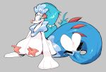 areola blue_body blue_hair blue_sclera breasts female feral generation_7_pokemon grey_background hair hi_res lilmoonie nintendo pokemon pokemon_(species) primarina simple_background solo white_body white_eyes