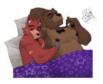 abs anthro bear bed bed_sheet bedding bodily_fluids canid canine cigarette duo five_nights_at_freddy&#039;s fox foxy_(fnaf) freddy_(fnaf) furniture hi_res male male/male mammal mr_sharky muscular scottgames sweat
