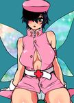  bad_id bad_pixiv_id bare_shoulders blue_eyes blue_hair blush breasts cameltoe cleavage cosplay fairy_wings hair_over_one_eye hat large_breasts looking_at_viewer majoccoid nurse open_mouth persona persona_2 persona_4 pink shirogane_naoto short_hair sitting solo thighs trish_(persona) trish_(persona)_(cosplay) wavy_hair wings 
