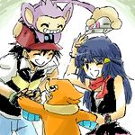  1boy 1girl aipom buizel child hikari_(pokemon) lowres oekaki pokemon pokemon_(anime) satoshi_(pokemon) 