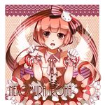  bow brown_eyes character_name dress fangs frills hair_bow hair_ornament highres long_hair looking_at_viewer nekomura_iroha nou open_mouth pink_hair ponytail solo vocaloid 