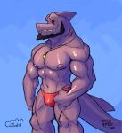 anthro beard cattodill clothing facial_hair fish gael_(audaz) hi_res male marine muscular muscular_anthro muscular_male rayzrreptile shark solo underwear whistle_(object)