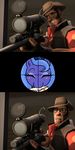  blue_hair equine eyes_closed eyewear female friendship_is_magic glasses gun hair hat horn horse human male my_little_pony pony princess_luna_(mlp) ranged_weapon rifle sniper_(team_fortress_2) team_fortress_2 weapon zev 