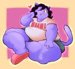 &lt;3 2024 anarchoblues anthro blep catty_(undertale) clothing domestic_cat felid feline felis female footwear fur hi_res mammal obese obese_anthro obese_female one_eye_closed overweight overweight_anthro overweight_female purple_body purple_fur shoes slippers solo tongue tongue_out undertale_(series) wink
