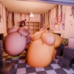 3d_(artwork) anonymousfm anthro areola avian bear belly big_belly big_breasts big_butt bird blender_(software) blender_cycles blush breasts brown_body butt chica_(fnaf) chicken clothing digital_media_(artwork) duo female five_nights_at_freddy&#039;s five_nights_at_freddy&#039;s_2 freddy_(fnaf) galliform gallus_(genus) hair hat headgear headwear hi_res huge_breasts hyper hyper_belly hyper_pregnancy mammal nipples nude open_mouth phasianid pregnant pregnant_female puffy_nipples scott_cawthon scottgames smile thick_thighs wide_hips
