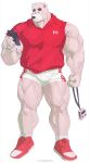  1boy animal_ears bara bear_boy bear_ears full_body furry furry_male highres holding holding_phone huge_eyebrows jiyuanrrr large_pectorals male_focus micro_shorts muscular muscular_male original pectorals phone short_hair shorts sleeves_rolled_up solo standing thick_arms thick_thighs thighs veins veiny_arms veiny_thighs 
