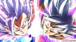  2boys anime_coloring commentary dougi dragon_ball dragon_ball_super english_commentary fake_screenshot gohan_beast grey_eyes highres magimeoka multiple_boys red_eyes smile son_gohan son_goku spiked_hair ultra_instinct watermark 