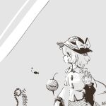  1girl 3ma_can_omochi blouse bow bubble buttons diamond_button eyeball fern fish frilled_sleeves frills hat hat_bow hat_ribbon heart heart_of_string highres komeiji_koishi limited_palette plant ribbon shirt short_hair solo third_eye touhou wide_sleeves 