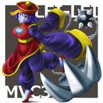  ball_and_chain blue_eyes blue_hair blue_skin blush blush_stickers breasts chinese_clothes claws cleavage cleavage_cutout flipped_hair hat jiangshi large_breasts lei_lei marvel_vs._capcom marvel_vs._capcom_3 ofuda pants shimusu short_hair solo spike_ball vampire_(game) yellow_eyes 