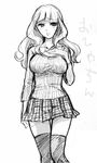  blush breasts greyscale idolmaster idolmaster_(classic) large_breasts long_hair mironomeo monochrome plaid plaid_skirt shijou_takane sketch skirt solo thighhighs 