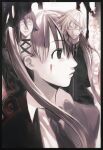  1boy 1girl 1other androgynous ann_yasu_d black_necktie blood blood_on_face closed_eyes closed_mouth crona_(soul_eater) hair_between_eyes highres long_hair maka_albarn monochrome necktie short_hair soul_eater soul_evans twintails upper_body 