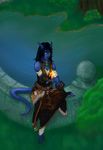  black_hair blue_horns blue_skin draenei female fire glowing glowing_eyes hair hooves horn magic magic_user shaman tentacles tribal_spellcaster video_games warcraft world_of_warcraft 