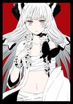  bad_id bad_pixiv_id bandages border bow bug butterfly cover cover_page doujin_cover expressionless flower fujiwara_no_mokou gradient_hair hair_bow insect japanese_clothes kimono long_hair monochrome multicolored_hair navel open_clothes red_background sarashi satou_memeko solo spot_color touhou undressing yukata 