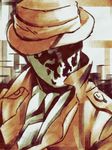  92kuni92 cravat fedora hat highres inkblot looking_away male_focus mask rorschach scarf solo trench_coat watchmen 