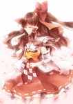  ascot bad_id bad_pixiv_id bow brown_hair closed_eyes detached_sleeves floating_hair gohei hair_bow hair_tubes hakurei_reimu highres long_hair petals profile sakuragi_ren solo touhou wide_sleeves 