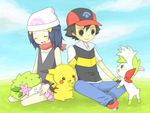  camp child couple hikari_(pokemon) nature pikachu pokemon pokemon_(anime) satoshi_(pokemon) 