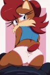 anthro archie_comics blush butt chipmunk clothing euf-dreamer female ground_squirrel hi_res looking_at_viewer looking_back mammal panties pink_clothing pink_panties pink_underwear rodent sally_acorn sciurid sega solo sonic_the_hedgehog_(archie) sonic_the_hedgehog_(comics) sonic_the_hedgehog_(series) topwear underwear vest