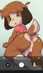 all_fours animal_crossing anthro anus balls butt canid canine canis ciavs clothing clothing_pull digby_(animal_crossing) domestic_dog embarrassed footwear genitals hi_res male mammal monochrome nintendo panties panty_pull penis phone_camera presenting presenting_hindquarters socks solo underwear underwear_pull