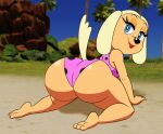 2024 all_fours animated anthro beach big_butt brandy_and_mr._whiskers brandy_harrington butt camel_toe canid canine canis clothing disney domestic_dog female looking_at_viewer looking_back mammal palm_tree plant shaking_butt solo swimwear tansau tree twerking