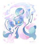  bob_cut chandelure colored_skin dress fire gardevoir ghost green_hair hair_over_one_eye highres hug multicolored_skin pokemon pokemon_(creature) smile sorashiramu two-tone_skin white_background white_dress white_skin yellow_eyes 