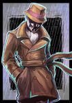  cravat double-breasted fedora hands_in_pockets hat inkblot male_focus mask pants rain realistic rorschach scarf senkon solo standing trench_coat watchmen 