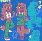 2023 3_toes 4_fingers annoyed anthro band-aid band-aid_on_arm band-aid_on_face band-aid_on_nose bandage bandage_on_face bandage_on_nose barefoot beverage_can black_nose blep blue_background bottomwear breath brown_body brown_fur brown_hair butt can canid canine canis clothing colored container cute_fangs denim denim_bottomwear denim_clothing dialogue domestic_dog eyebrows eyes_closed fangs feet female fingers floppy_ears flower footwear freckled_butt freckled_legs freckled_shoulders freckled_thighs freckles fur glistening glistening_body graskip grass green_bottomwear green_clothing green_jeans green_pants green_sweater green_topwear greeting hair hair_over_eye hi_res holding_can holding_container holding_object jeans long_hair looking_away mammal messy_hair navel one_eye_closed one_eye_obstructed open_mouth panties pants pawpads plant pockets print_clothing print_panties print_shirt print_tank_top print_topwear print_underwear red_clothing red_footwear red_shoes sam_(graskip) shaded shirt shoelaces shoelaces_untied shoes simple_background sitting sleeveless_sweater smile smiling_at_viewer solo speech_bubble standing sweater tank_top teeth tied_hair toes tongue tongue_out topwear torn_bottomwear torn_clothing torn_jeans torn_pants underwear white_clothing white_shirt white_tank_top white_topwear