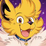 absurd_res augury_(artist) collar eeveelution excited fangs feral fluffy generation_1_pokemon happy hi_res icon jolt_(wm149) jolteon male nintendo open_mouth pokemon pokemon_(species) solo sparkles teeth toony_expression yellow_body