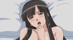  aftersex animated animated_gif bed black_hair blush brown_eyes crimson_girls_chikan_shihai exhausted heavy_breathing kuroha_mitsu long_hair open_mouth pillow sweat 