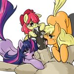  applebloom_(mlp) applejack_(mlp) cum equine fellatio female friendship_is_magic horse licking my_little_pony oral oral_sex penis sex tongue twilight_sparkle_(mlp) 