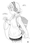  bag bookbag greyscale headphones monochrome neyuki_rei original pleated_skirt profile school_uniform short_hair skirt solo sweater_vest 