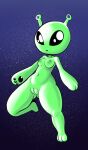alien alien_humanoid black_eyes breasts female fours_(artist) genitals green_body green_skin hi_res humanoid pawpads pussy small_breasts solo
