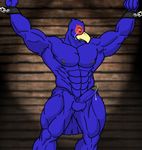  avian balls bdsm biceps bondage bound captured chain crying erection falco_lombardi feathers leaking male muscles nintendo nipples pecs penis precum pubes pubic_hair sad solo star_fox tear tears tied video_games wolfoxokamichan 