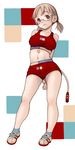  arms_behind_back blonde_hair blue-framed_eyewear breasts copyright_request covered_nipples glasses infobar_a01 large_breasts midriff navel neyuki_rei personification red_eyes semi-rimless_eyewear shoes short_twintails sneakers socks solo sports_bra tail twintails 