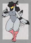 2023 4_toes 5_fingers :3 anthro antlers avian_feet beak black_antlers black_claws black_hair black_markings black_nose border breasts claws clothing colored curled_hair dipstick_fingers dipstick_tail eyebrows feathers featureless_breasts featureless_crotch feet female fingers floppy_ears generation_5_pokemon grey_body grey_border hair holding_clothing holding_object holding_shirt holding_topwear horn long_hair looking_at_viewer markings nerdyreindeer nintendo nude pink_feet pokemon pokemon_(species) shirt shirt_grab signature simple_background smile solo tail tail_feathers tail_markings talons toe_claws toes topwear unfezant watermark white_background yellow_beak yellow_eyes