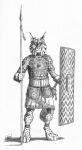 0laffson 5_fingers anthro armor biped digitigrade felid feline fingers fur hi_res holding_object holding_shield holding_spear holding_weapon lynx male mammal melee_weapon monochrome paws polearm shield simple_background solo spear warrior weapon white_background