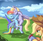  blonde_hair cloud clouds cutie_mark derpy_hooves_(mlp) equine female feral flower friendship_is_magic green_eyes group hair hat horse mammal multi-colored_hair my_little_pony open_mouth outside pegasus pony ponykillerx rainbow_dash_(mlp) rainbow_hair sad tears wings 