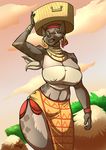  africa basket big_breasts breasts cleavage clothed clothing ear_piercing female huge_breasts hyena jaeh mammal piercing skirt solo spots spotted_hyena voluptuous wide_hips 
