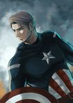  blonde_hair blue_eyes captain_america highres lulla male_focus marvel shield solo steve_rogers superhero 