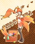  apple bad_id bad_pixiv_id black_legwear blue_eyes brown_hair carbuncle_(final_fantasy) character_name chocolina drink feathers final_fantasy final_fantasy_xiii final_fantasy_xiii-2 food fruit hand_on_hip hat highres kururi_(oekaki_nikki) legs long_hair moogle open_mouth solo thighhighs treasure_chest wings 