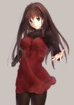  aozaki_aoko black_legwear blue_eyes brown_hair dress highres hildasxd long_hair mahou_tsukai_no_yoru pantyhose solo 