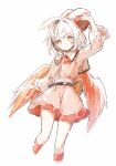  1girl akinomiya_asuka hat hollow_song_of_birds original pink_shorts pink_vest puffy_sleeves red_socks shirt short_hair shorts socks solo torisumi_horou touhou vest white_hair white_shirt wing_hat_ornament wings yellow_eyes 