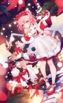  beryl_(blueberylpie) bow christmas christmas_ornaments christmas_tree gift hair_bow highres indie_utaite nqrse official_art pink_eyes pink_hair second-party_source smile snowing snowman 