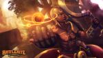  abs absurdres bald battlerite black_gloves braceer chest_tattoo copyright_name crescent_tattoo dark-skinned_male dark_skin day dutch_angle earrings fingerless_gloves gloves glowing glowing_eyes highres holding holding_staff jewelry magic male_focus outdoors outstretched_hand qassamzed scroll sirius_(battlerite) staff tattoo toned_mal yellow_eyes 