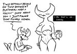 ambiguous_gender anthro beverage big_breasts breasts clothed clothing crestina_(undertale_yellow) dialogue drasha69 duo eyelashes female half-closed_eyes hi_res horn leotard monster narrowed_eyes open_mouth playboy_bunny simple_background smile tail text tongue undertale_(series) undertale_yellow