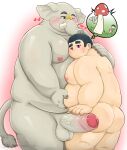 96panda anthro balls big_balls big_ears big_moobs big_penis black_hair blush bodily_fluids butt comparing comparing_penis duo elephant elephantid erection floppy_ears genitals grey_body hair heart_symbol hi_res hizen_(tamacolle) holding_partner hug human human_on_anthro interspecies intimate larger_anthro larger_male male male/male mammal moobs nipples nude overweight overweight_anthro overweight_human overweight_male penis penis_size_difference proboscidean proboscis_(anatomy) size_difference smaller_human smaller_male sweat tamacolle trunk_(anatomy) tusks