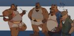 2024 anthro belly big_belly bottomwear brown_body canid canine canis clothing crew_(dippubear) dialogue dippubear domestic_dog duo english_text hi_res hyena male mammal overweight overweight_male shirt shorts simple_background solo text topwear walking
