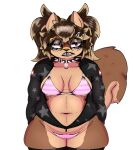 anthro belly bikini bikini_bottom bikini_top black_clothing black_jacket black_topwear braces breasts brown_body brown_fur brown_hair choker clothed clothing collar ears_up eyewear female freckles fur glasses hair jacket jewelry legwear lesbian_pride_colors lgbt_pride mammal messy_hair multicolored_hair necklace nova_j._albrich open_clothing open_jacket open_topwear pigtails pride_colors pupils red_pupils rodent sciurid slightly_chubby small_breasts solo solo_focus spiked_collar spikes sugarnsalt swimwear tail thick_thighs thigh_highs topwear tree_squirrel two_tone_hair zipper_down