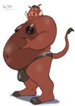 anthro anthrofied belly big_belly biped bulge clothed clothing detailed_bulge disney genital_outline hi_res huge_belly husky2paws male mammal navel nipples obese obese_anthro obese_male overweight overweight_anthro overweight_male penis_outline pumbaa simple_background solo suid suina tail the_lion_king tusks warthog white_background
